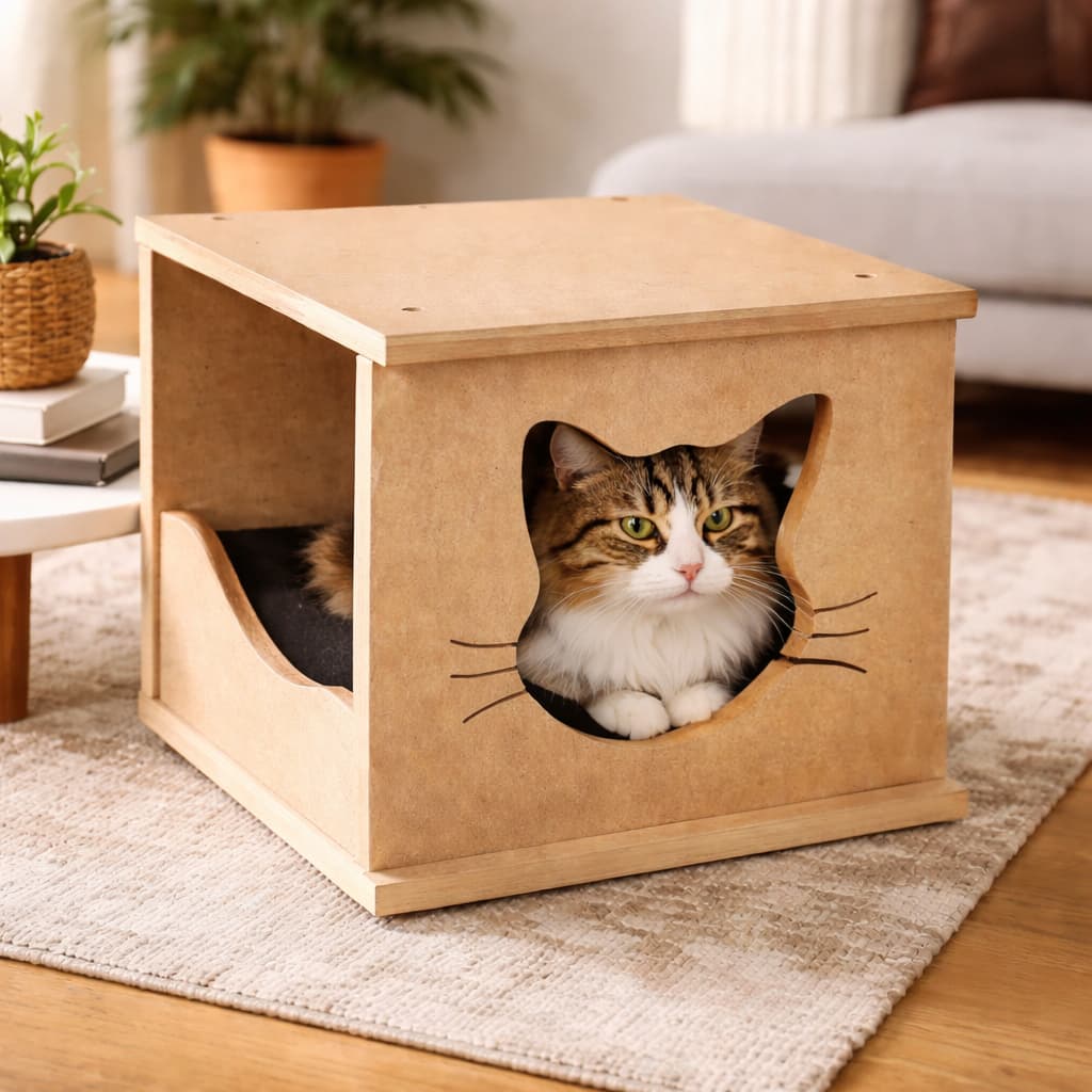 Nicho casa toca cama  de gato reforçada de MDF 15mm com carpete no fundo 40x30x30