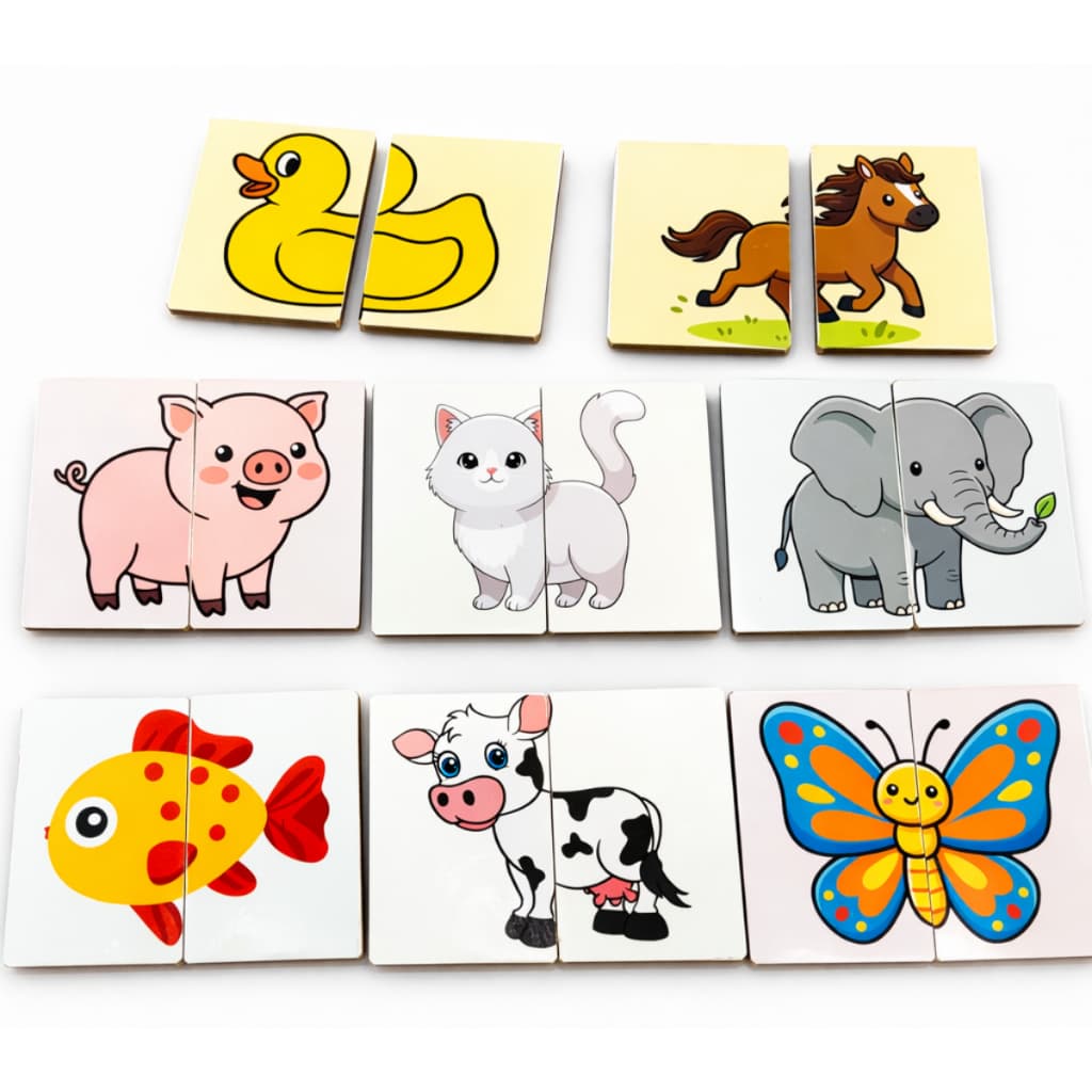 Brinquedo Educativo Quebra Cabeça 2 Partes Animais Madeira Jumbo Caixa Mdf