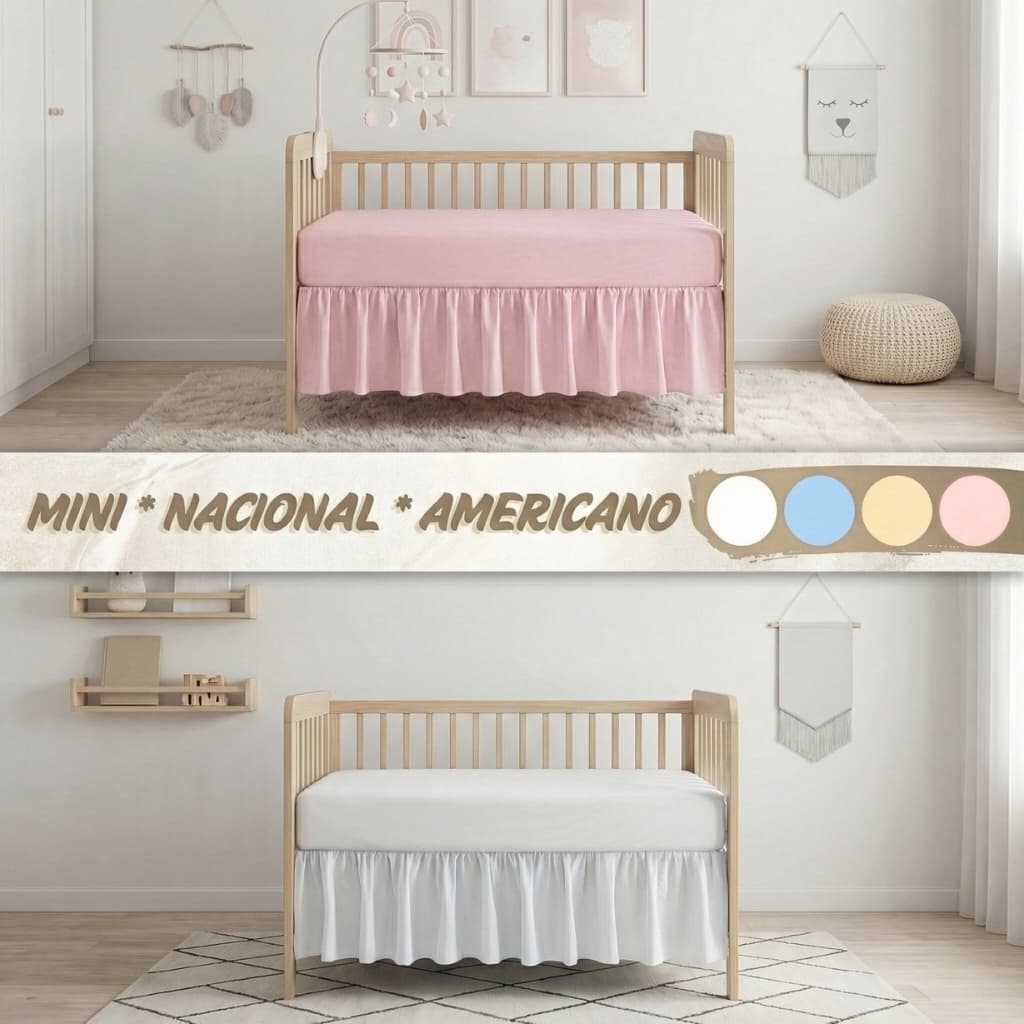 Saia Mini Berço Berço Americano e  Berço Nacional Bebê Liso Dupla Face Branco Palha Rosa Azul