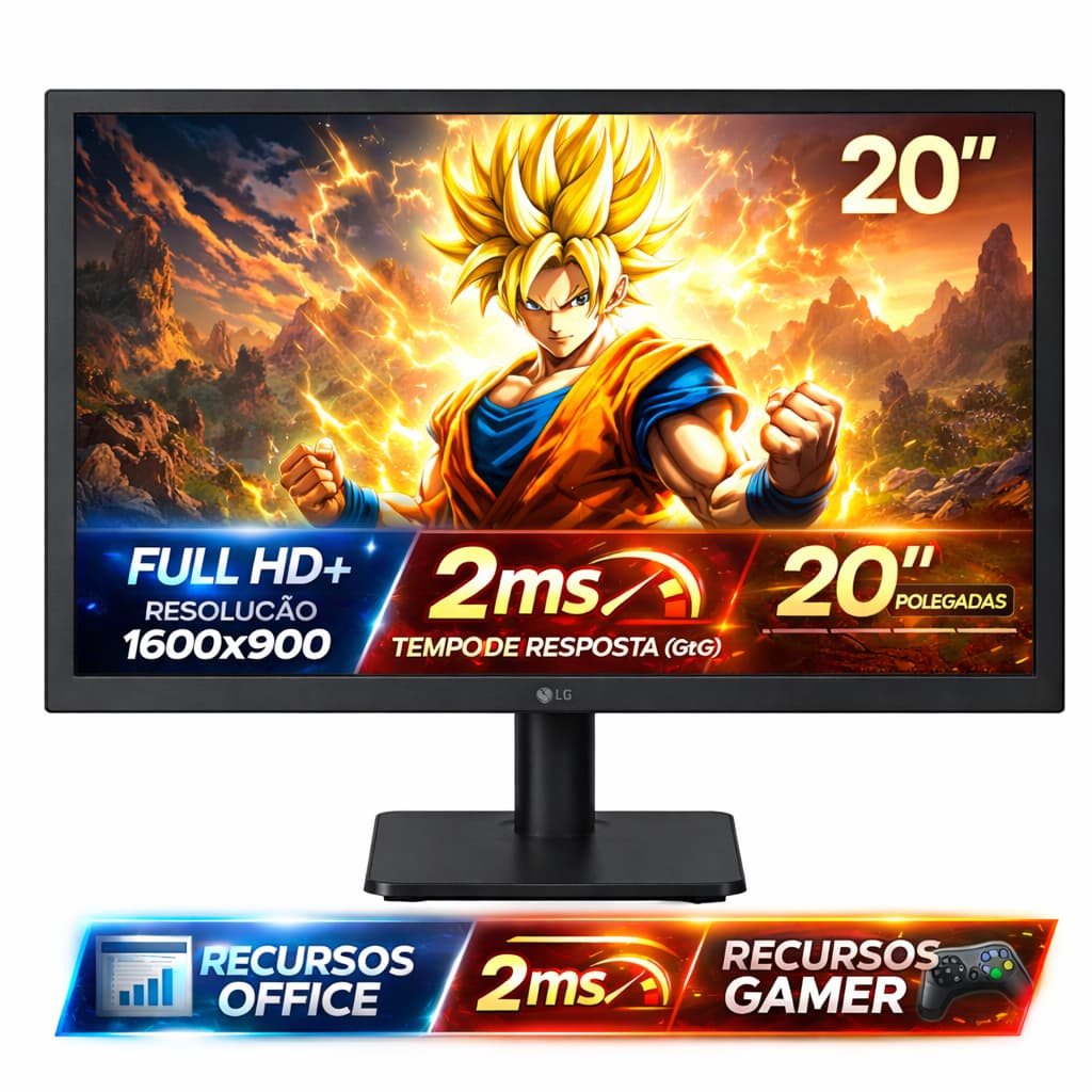 Monitor 20” Full HD+ 1600x900 2ms Gamer Office HDMI VGA LED Alta Performance Trabalho Imersivo