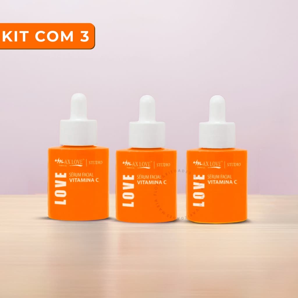 Kit Sérum Facial Vitamina C 30ml Max Love Clareador Cuidados com a Pele Rosto Laranja Amarelo