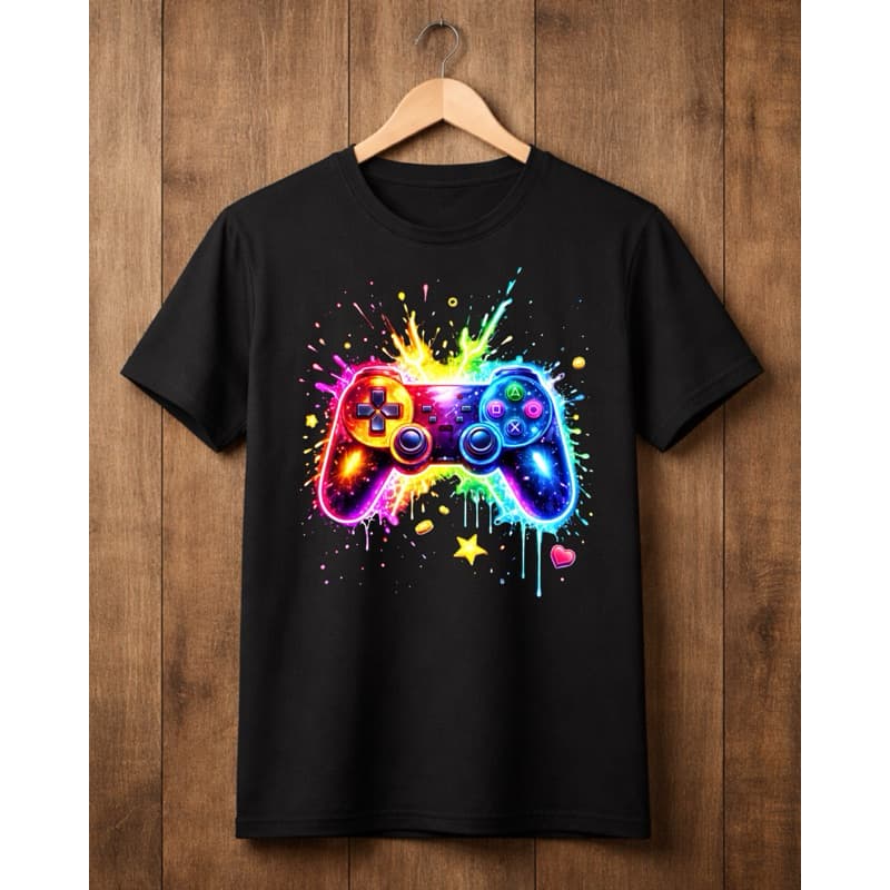 Camiseta Exclusiva Gamer Controle Neon Unissex | Camisa Casual VideoGame Unissex Algodão- Infantil, Adulto e Plus Size
