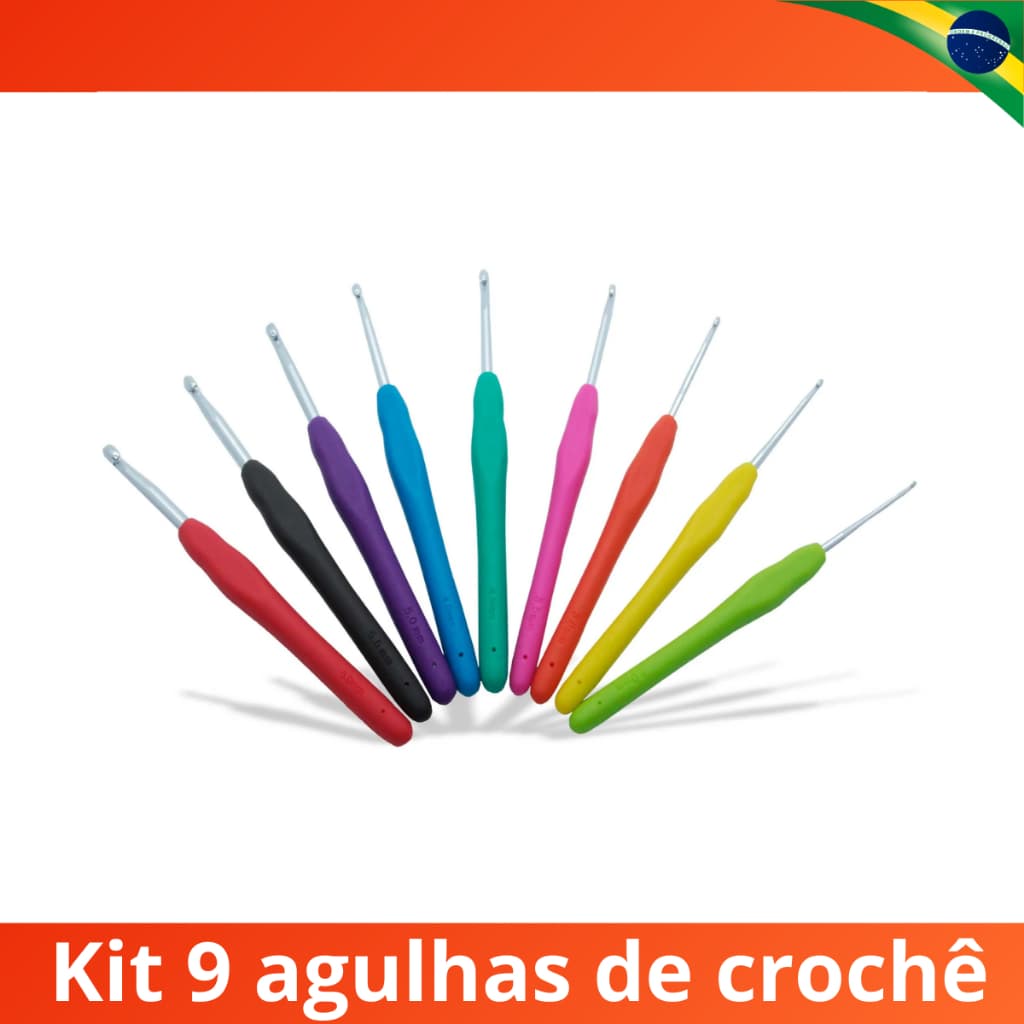 Kit Agulha Barbante Para Crochê Cabo Macio C/9 Peças Ergonômico Amiguri Artesanato Diy