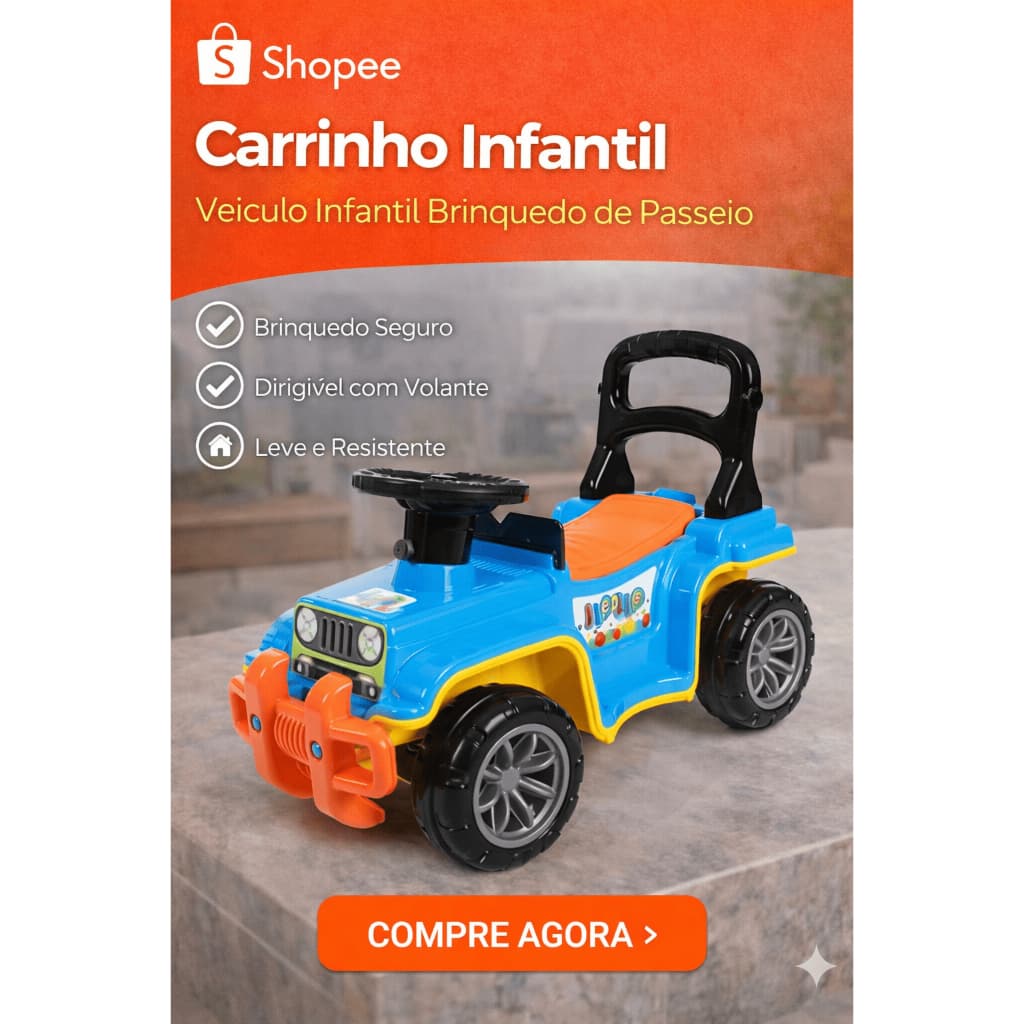 Carrinho Infantil Empurrador Jip Jip Colorido Brinquedo Educativo Transporte Crianças