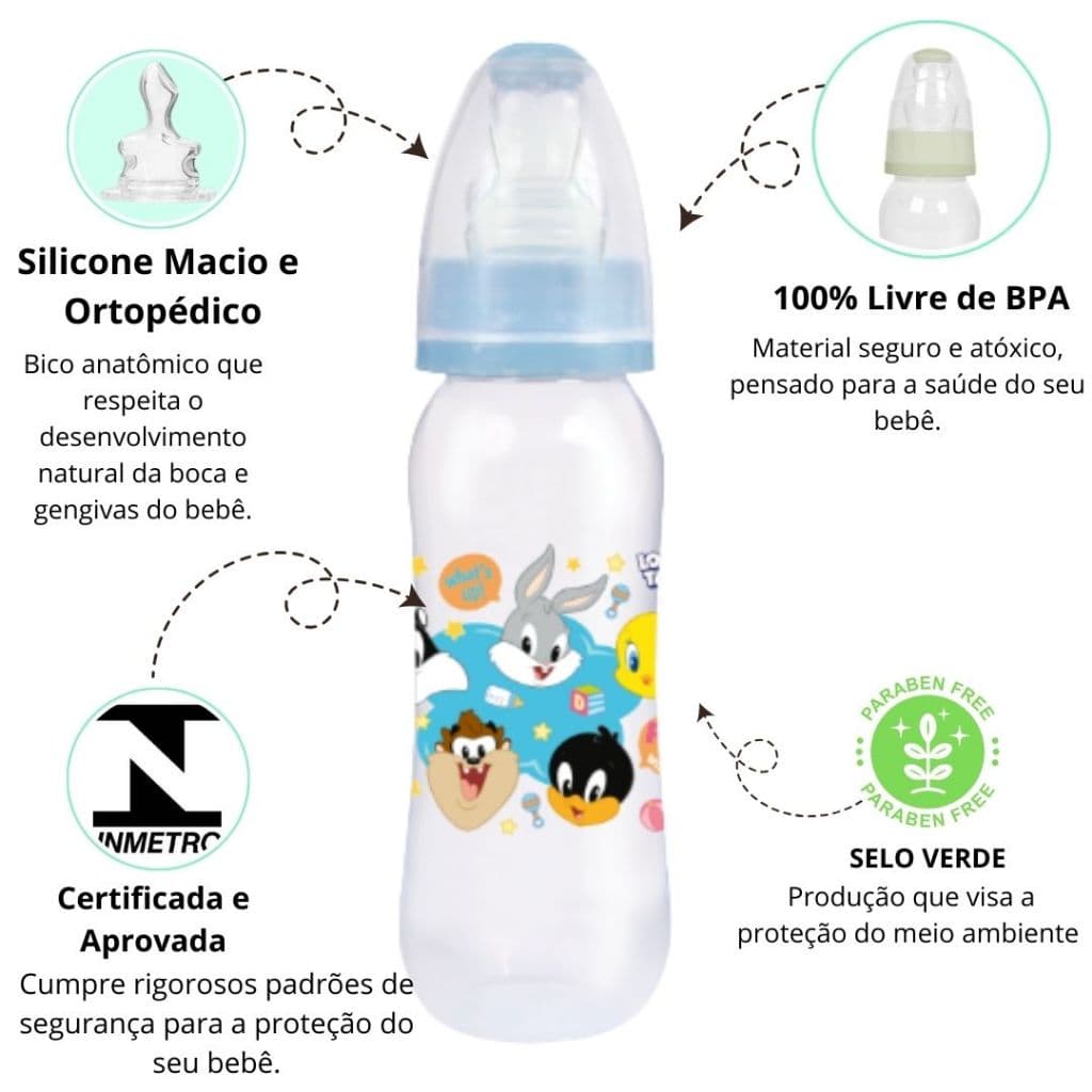 Mamadeira bebê 240 ml 2 bicos macio de silicone Ortodôntico + convencional infantil