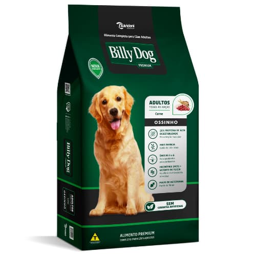 Ração Billy Dog Cães Adultos Todas as Raças Carne Ossinho 7kg Sem Corantes