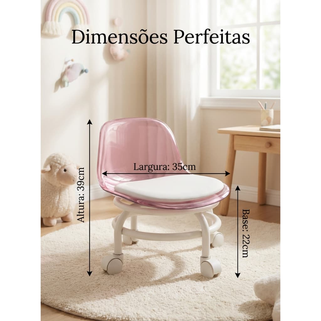 Cadeira de Estudo Infantil com Rodízios - Rosa Transparente / Branco Transparente