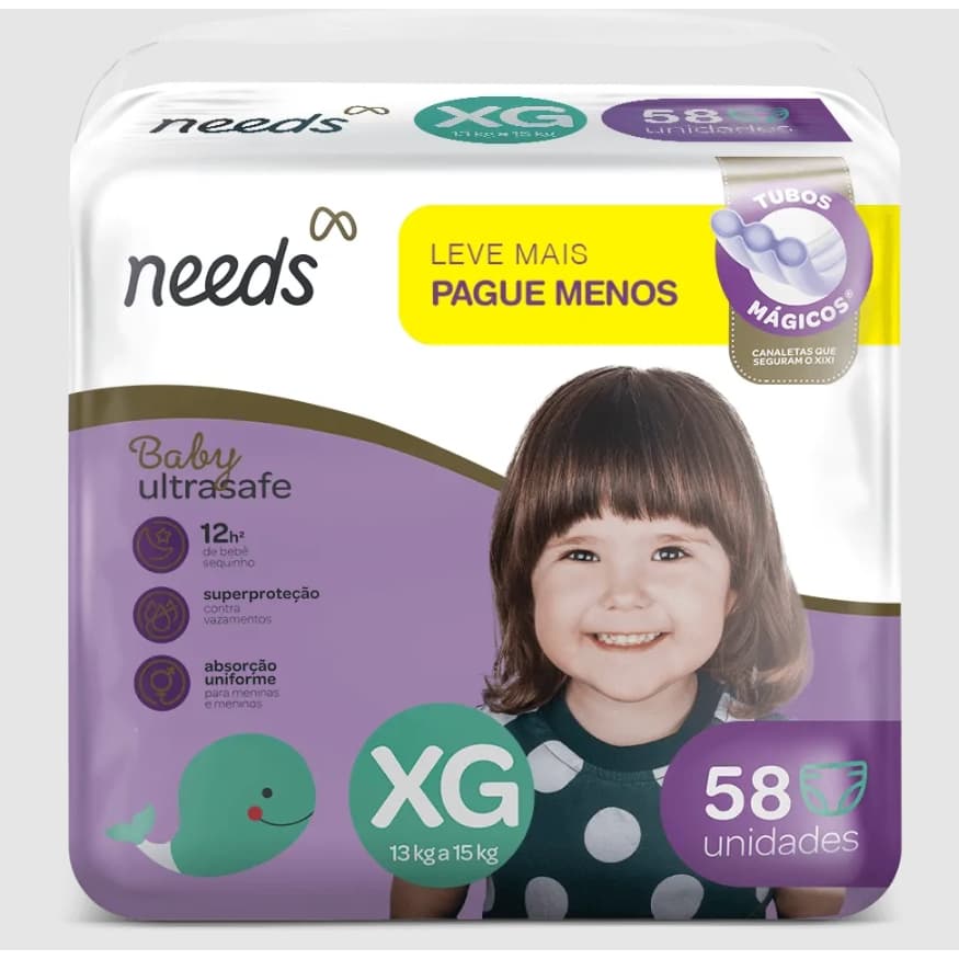 Fralda Needs Baby Ultrasafe XG 58 Unidades