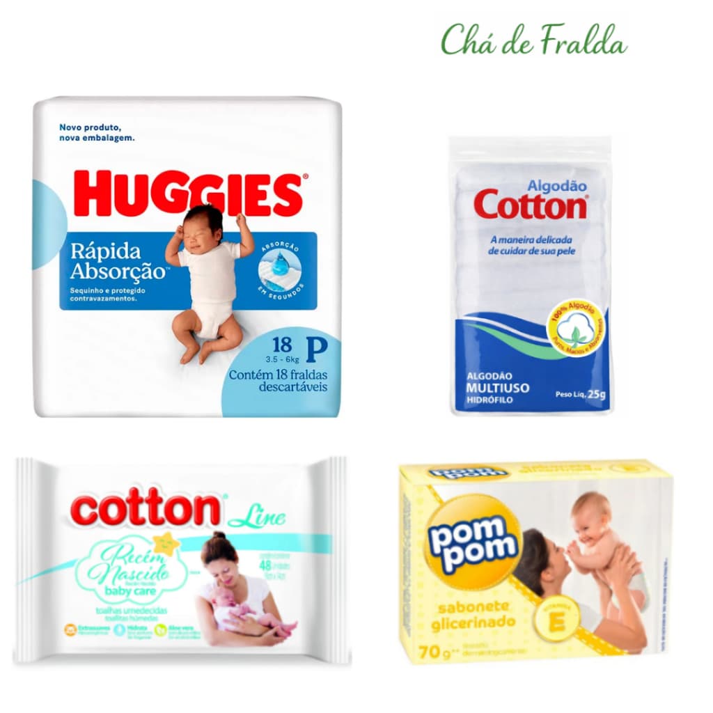 Kit Chá Fralda Huggies Tamanho P