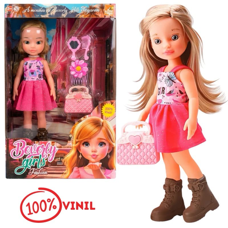 Boneca Beverly Girls Fashion com acessórios - 100% vinil - bolsa,acessório de cabelo- Bee Toys | Articulada e Estilosa