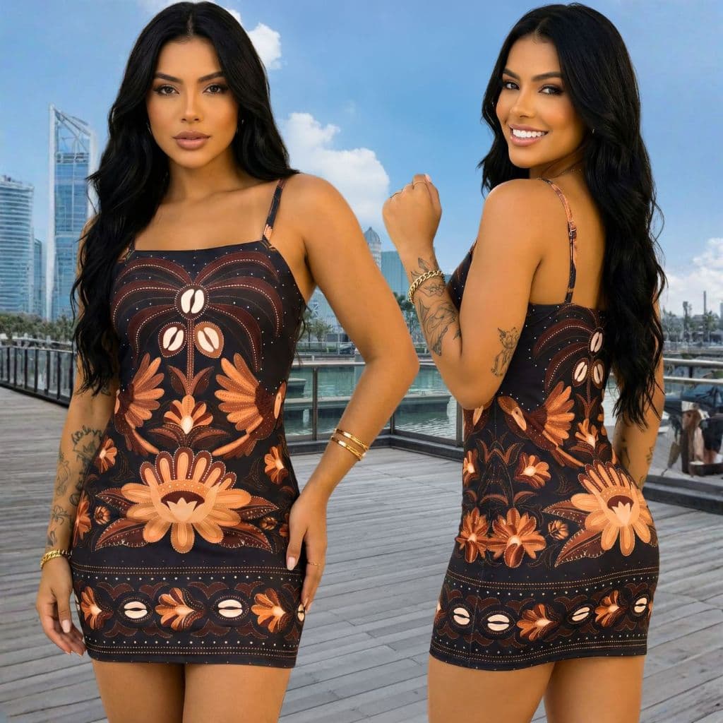 Vestido Curto Feminino Poliamida Premium ,Alta Elasticidade,  Caimento Perfeito Floral Look Verão