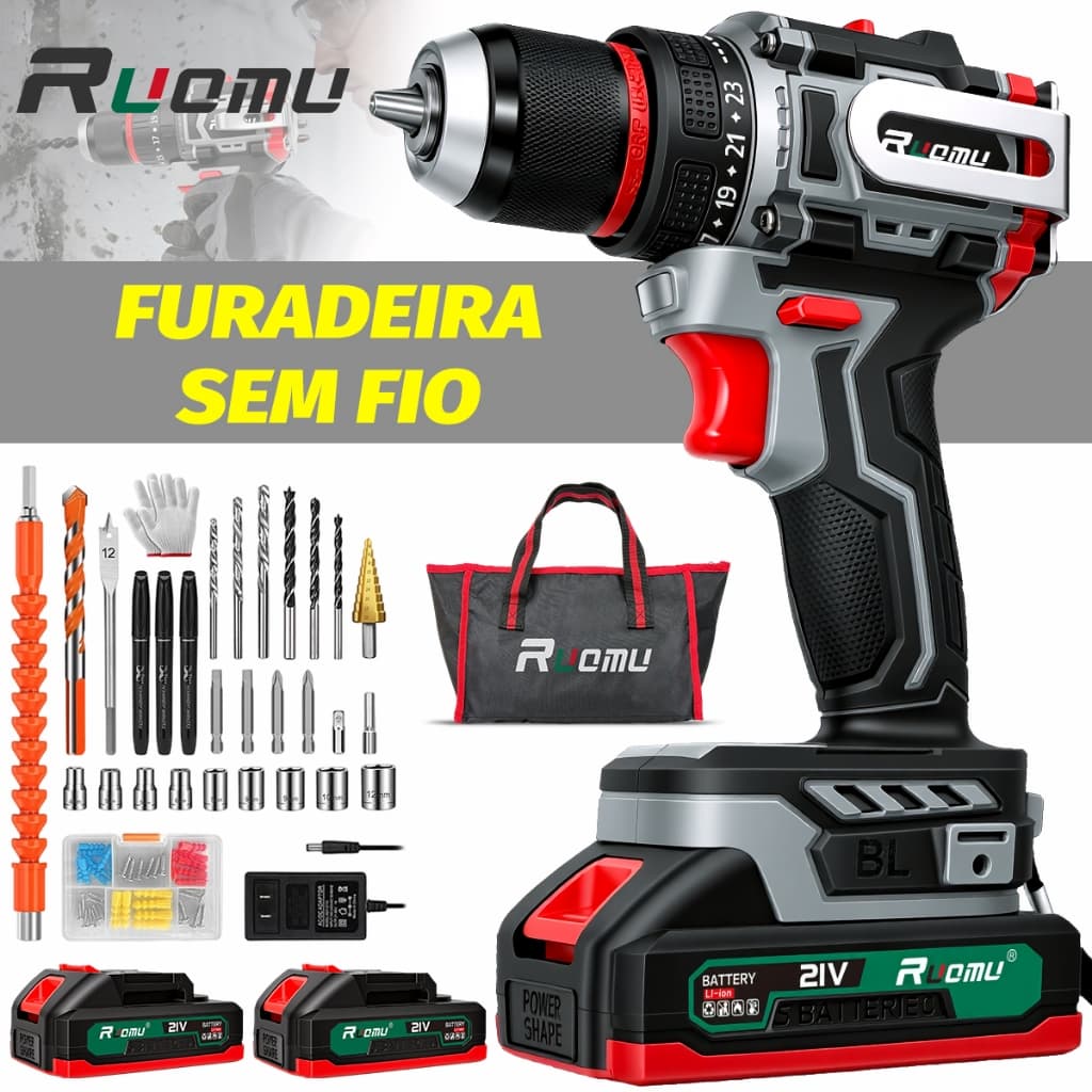 furadeira parafusadeira profissional​ 21V 120N.M 2 Bateria furadeira sem fio