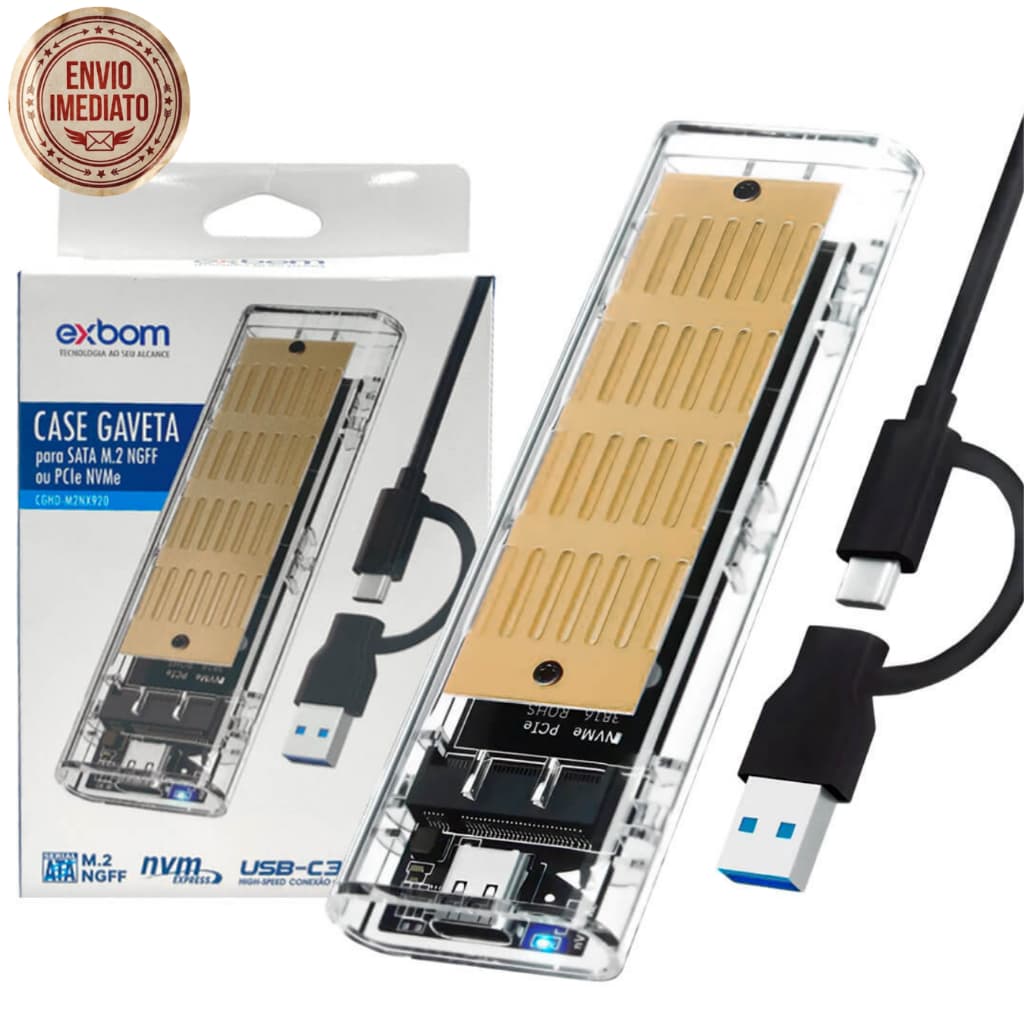 Case Externo SSD M.2 NVMe E NGFF Tipo-C 10Gbps Alumínio Alta Velocidade