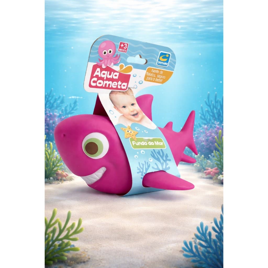Tubarão Shark Pink Mordedor Bebê Fundo do Mar Vinil Macio Brinquedo Banho Atóxico Banheira Piscina