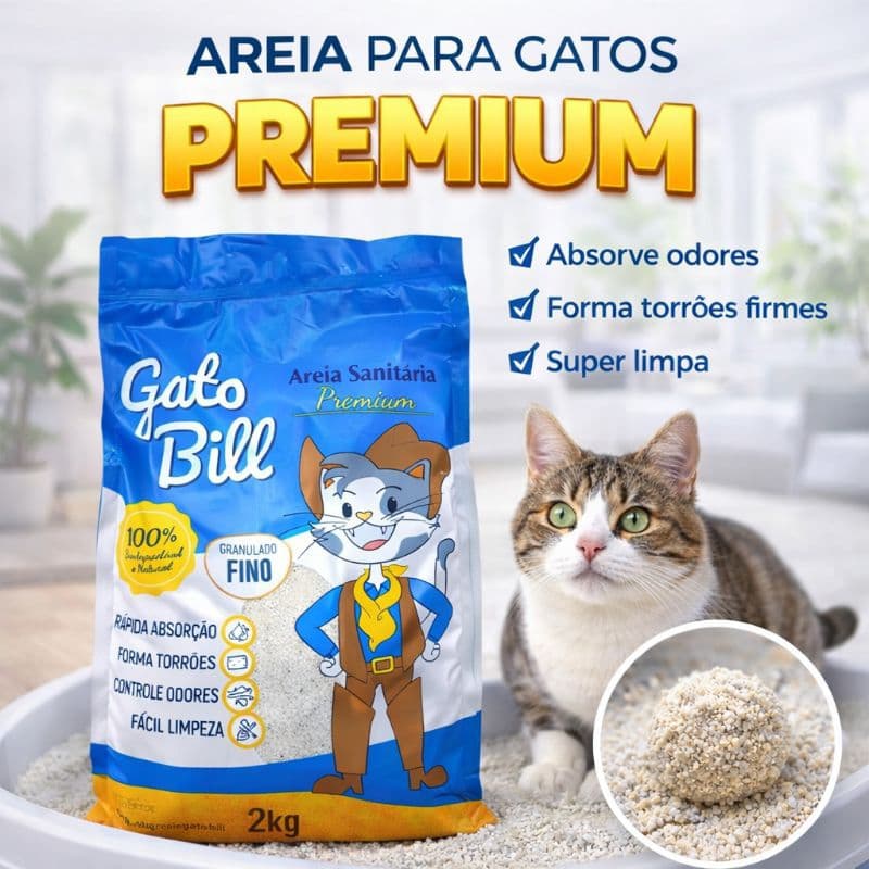 kit com 2/3/4 x Areia de Gato 2kg Sanitária Gato Bill Biodegradável