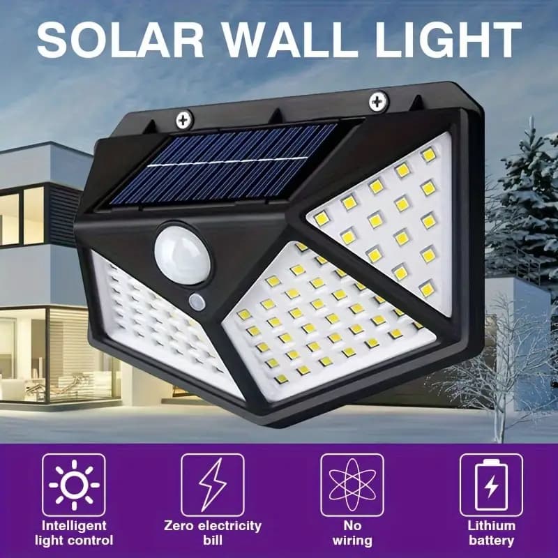 Kit C/2 Luminária Solar 100 Leds Sem Fio à Prova D' Água Externa 3 Modos Painel De Led Solar