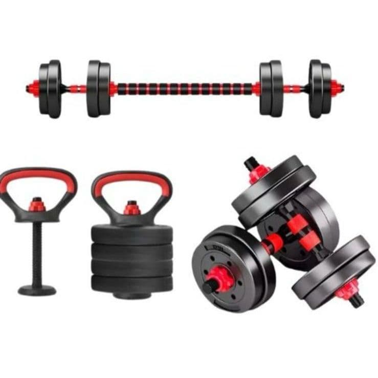 Kit Musculação Ate 20kg Com Barra Halteres E Kettlebell 6 Em 1 Academia Em Casa Completo