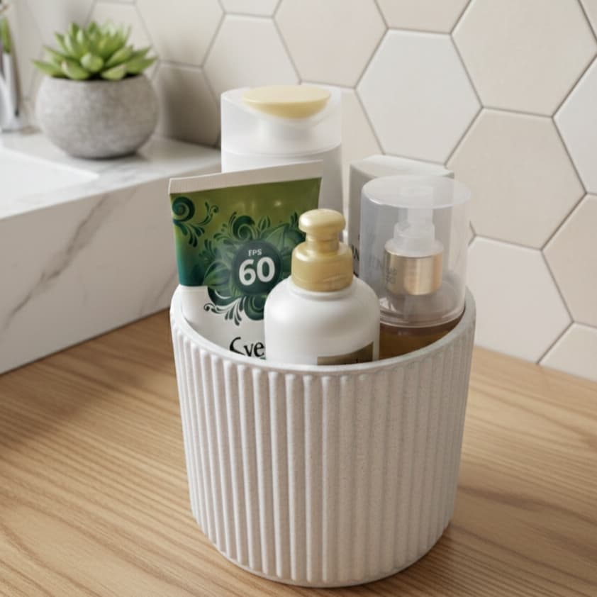 Organizador de Banheiro Pia Canelado Luxo Moderno Porta-Objetos Banheiro Cesto Multiuso Minimalista