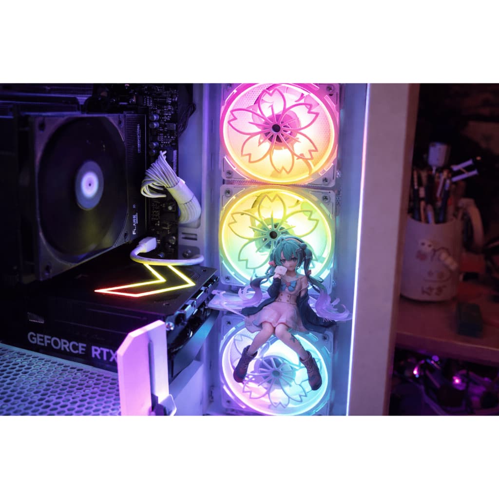 Prateleira Fan 120mm Sakura Cerejeira Plataforma Ventilador Pc Gamer Setup Gamer Decoração