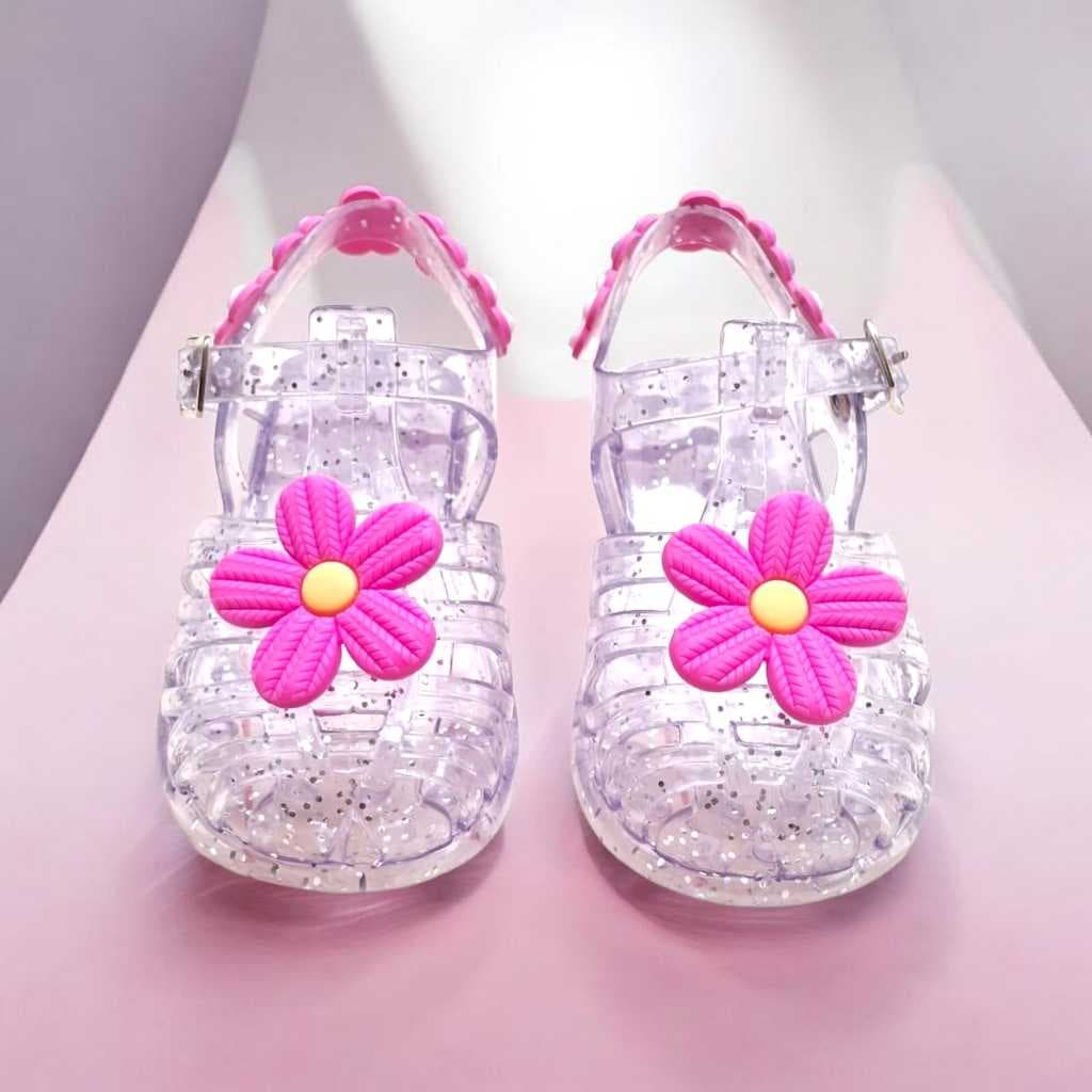 Sandália Melissinha Infantil Feminino Menina com Glitter Enfeite Flores Leve Macia Confortável