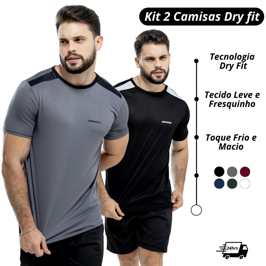 Kit 2 Camisas Dry Fit Musculação Esportiva Camiseta Masculina Academia Treino