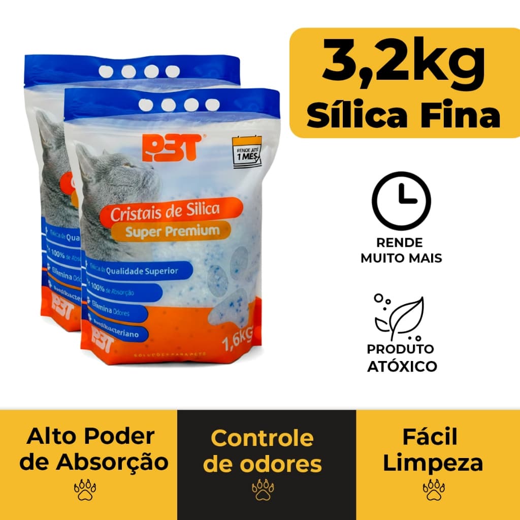 2UN Areia Sanitária de Gato 3,2kg Cristais Sílica GROSSA Banheiro de Gato P3T