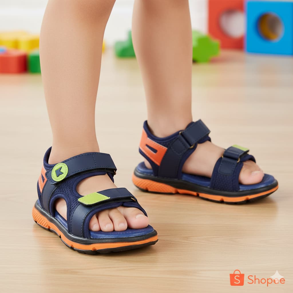Sandália Infantil Masculina Papete Menino Azul Laranja Macia Leve Confortável Calçado Bebê Dia a Dia Escolar Promoção