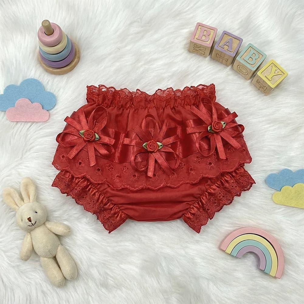 Calcinha Luxo Babado Cetim Cambraia Tapa Fralda Infantil Conforto
