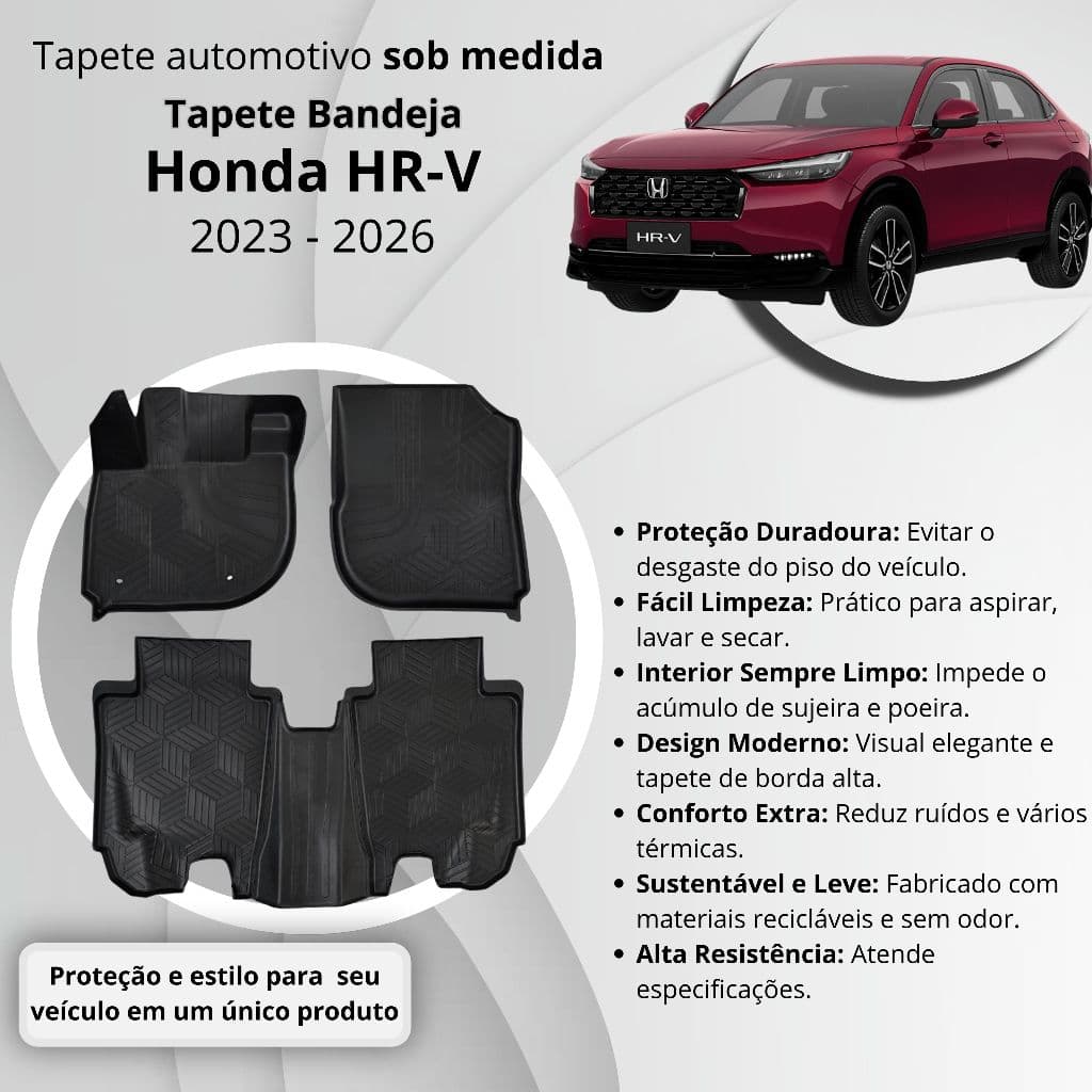 GRID Acessórios- Tapete De Carro Tapete Automotivo Tipo Bandeja Linha HONDA HR-V Rígido Impermeável