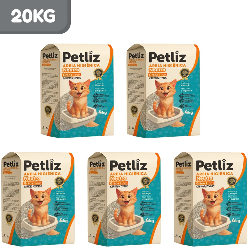 Fardo Areia Sanitária Para Gatos Higiênica Neutra Grãos Finos Carvão Ativado Kets Petliz