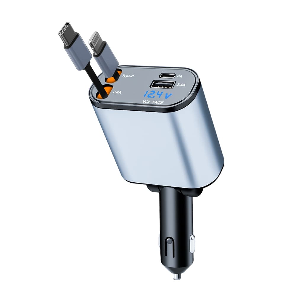 Carregador Veicular 4 em 1 Retrátil 120W
