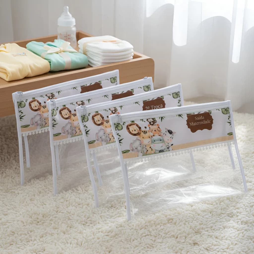 Kit Organizador Saquinho Maternidade com Zíper 05 Peças Enxoval para Bebê Menino