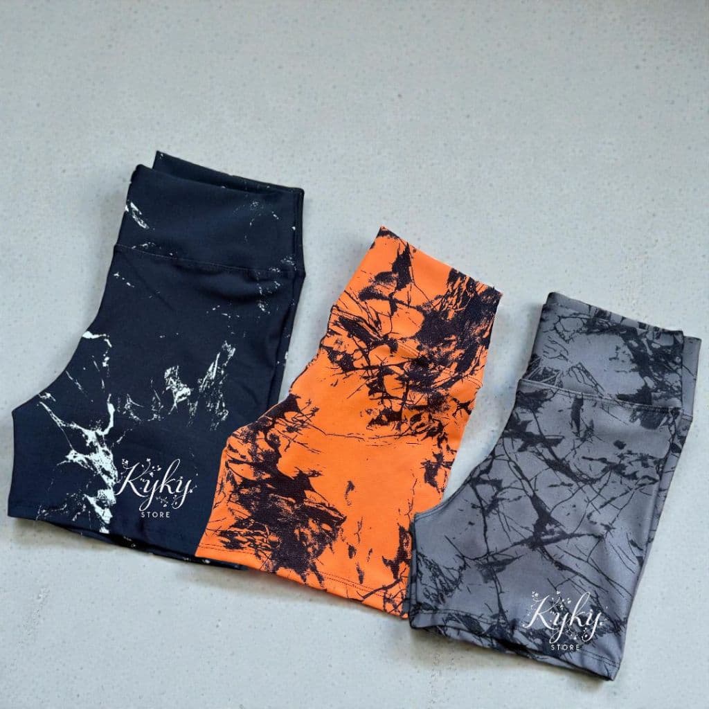 Kit 3 Shorts Fitness Marmorizado Roupa Cintura Alta Feminino Tie Dye Zero Transparencia Academia
