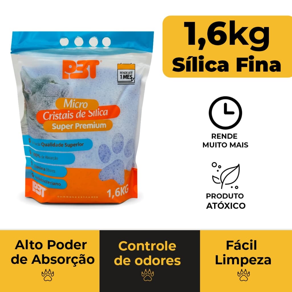 Areia Sanitária de Gato Micro Cristais Sílica FINA 1,6kg