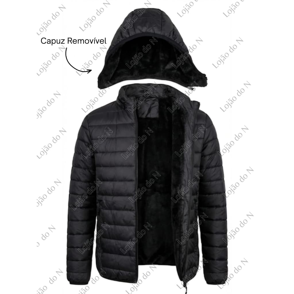 Jaqueta Apeluciada Puffer Com Capuz Removível Masculina