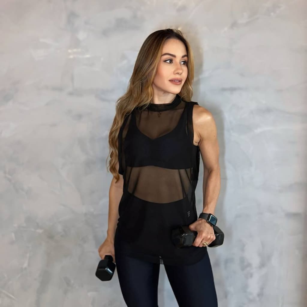 Regata Feminina de Tule Transparente Blusa de  Treino Academia Moda Fitness
