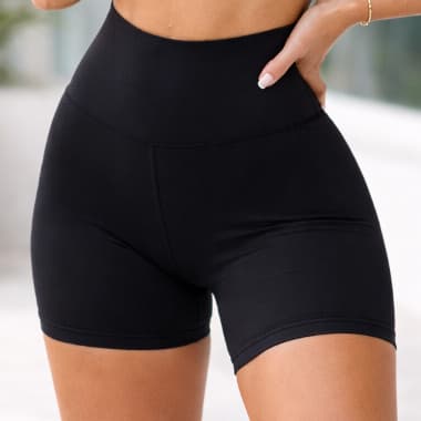 Shorts Fitness Feminino Meia Coxa Suplex Cintura Alta Levanta Bumbum Academia Modelador Preto