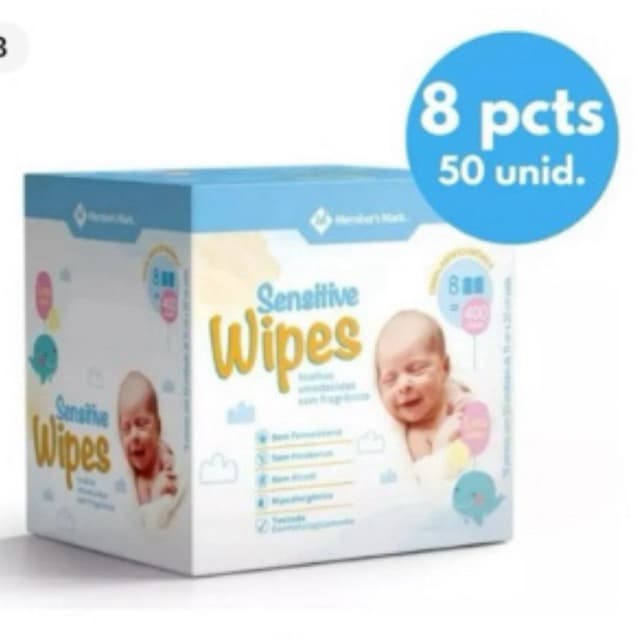 Lenços Umedecidos Toalhas Sem Fragrância Sensitive 400 Unidades Menbers Marks