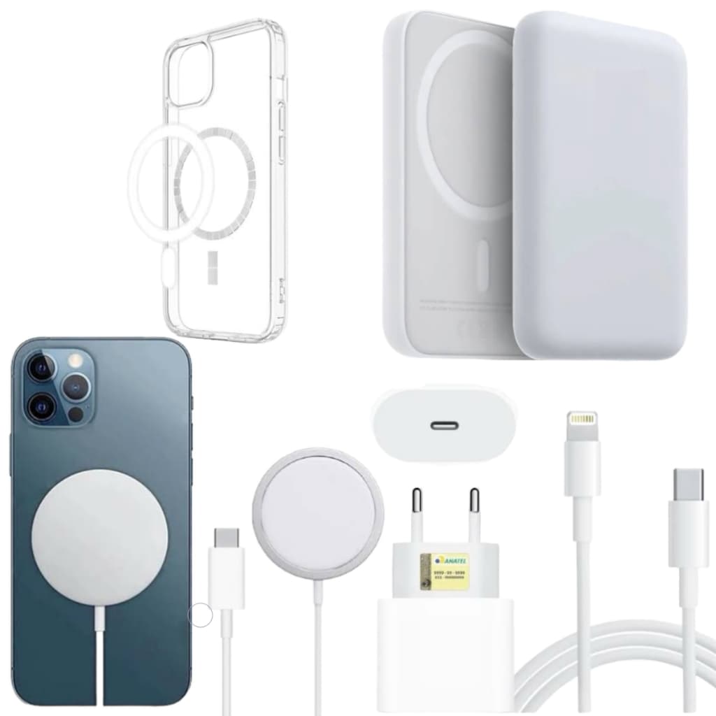Kit Carregador Magnetico Capa+ Fonte+cabo+bateria Compativel Iphone 11,12,13,14,15,16 pro max