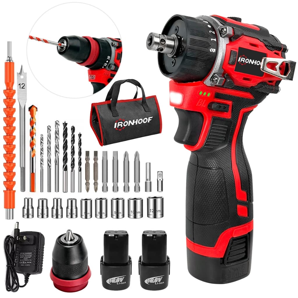 Furadeira Parafusadeira A Bateria Brushless Elétrica Sem Fio 2 Baterias