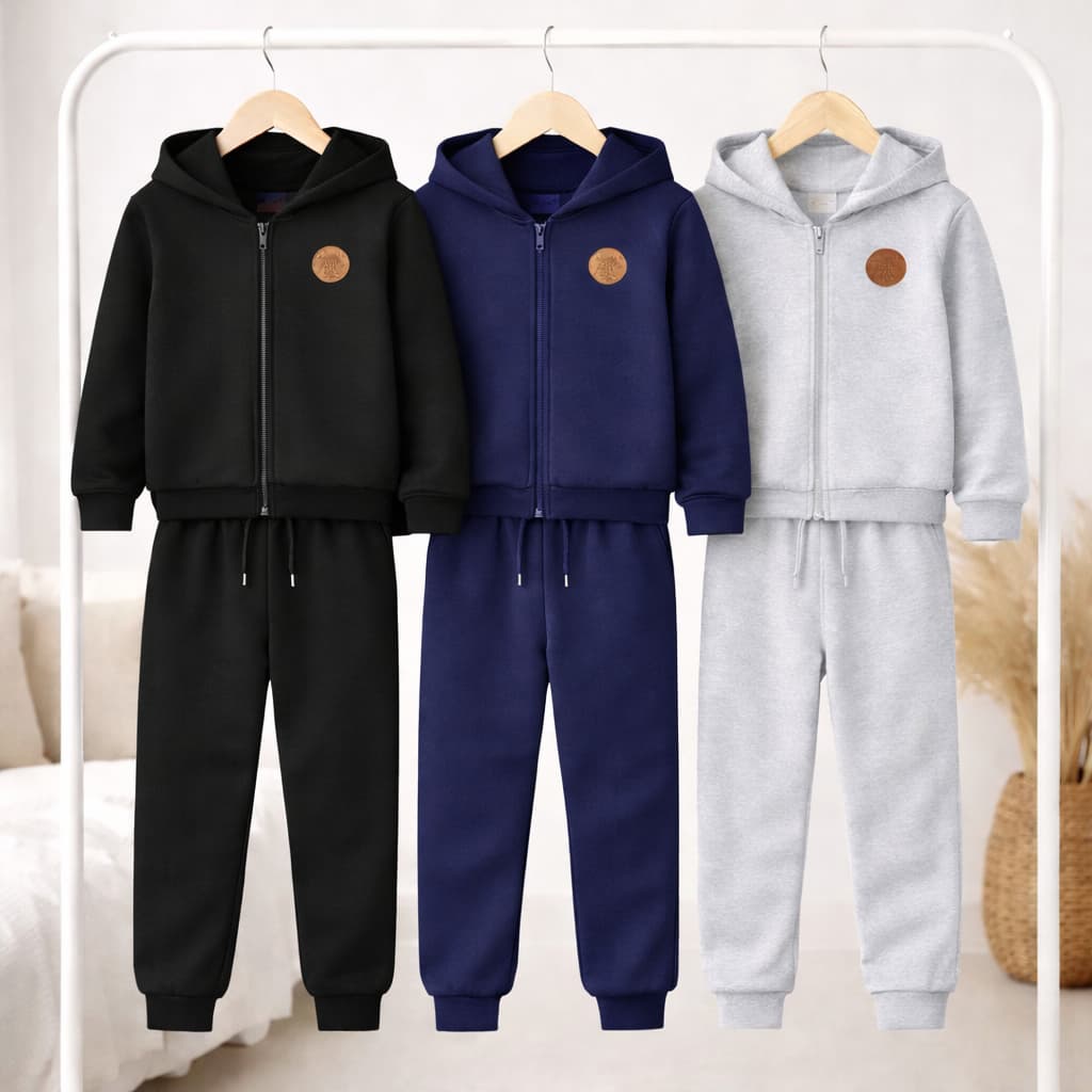 Kit 2 Conjuntos de Moletom Escolar Infantil Menino com Capuz e Zíper – Casaco e Calça Frio