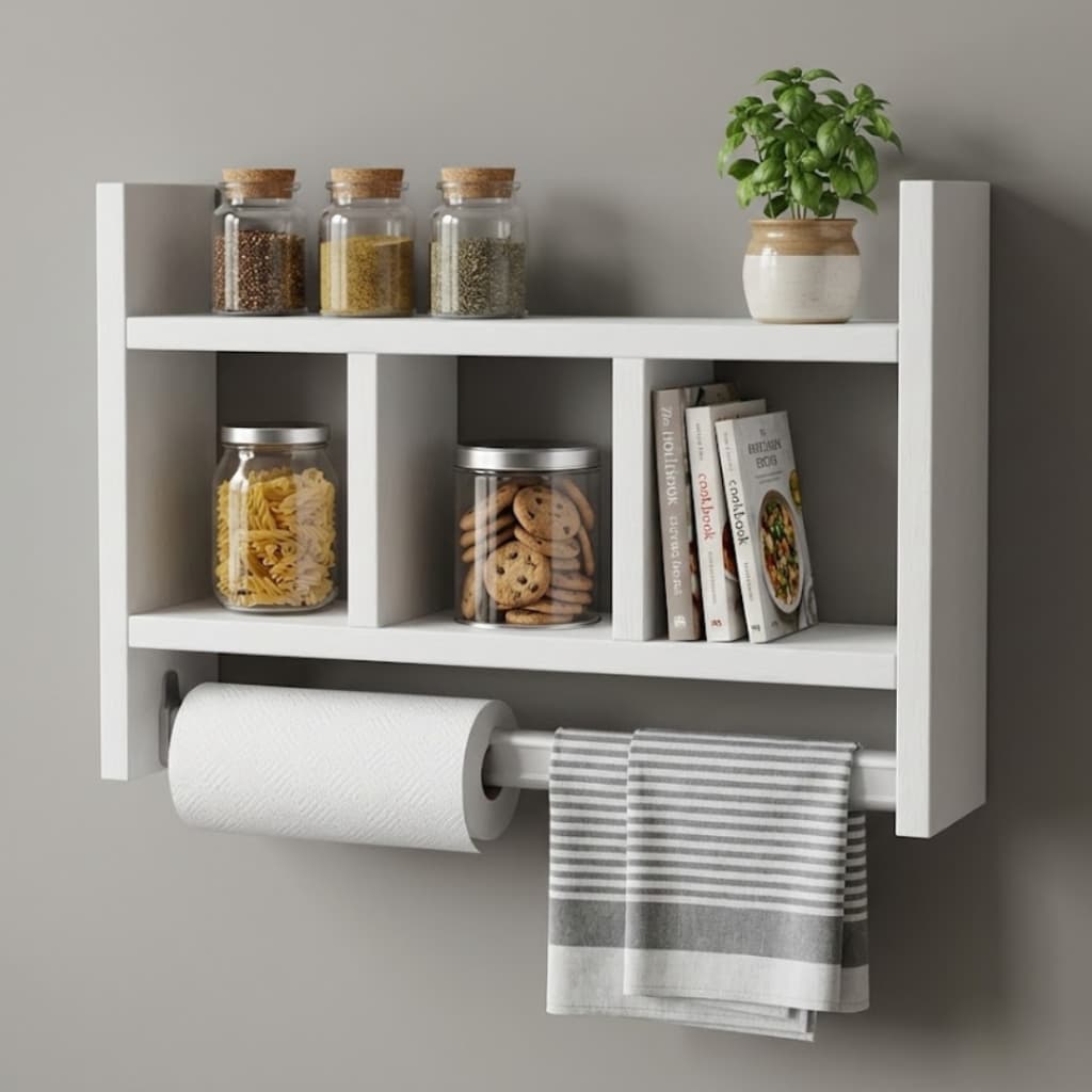 Nicho Porta Toalha Banheiro MDF Branco 43x30cm Organizador Papel Cozinha Lavabo Lavanderia