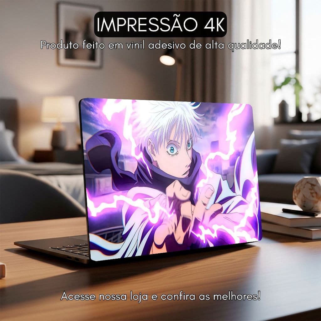 Skin Adesivo Para Notebook Anime GOJO Roxo Jujutsu Gamer Otaku Proteção Beleza e Estilo em VInil 4K