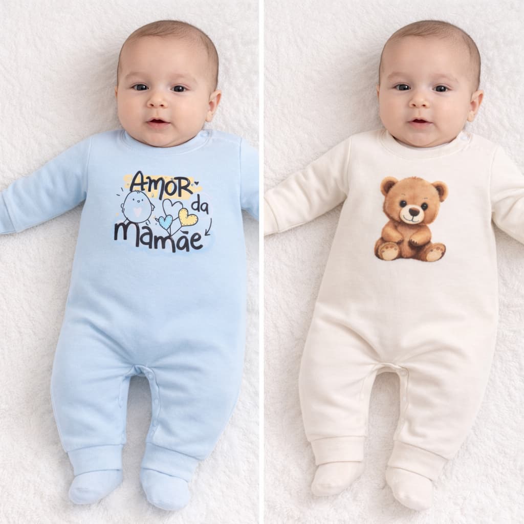 Kit 2 peças Macacão para bebê Manga Longa Menino e Menina Mimo-Roupa de bebê