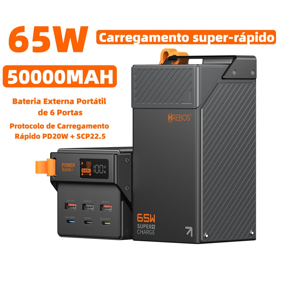 Novo Carregador portátil Power Bank 50000mah PD 65W Carregamento rápido PB-998