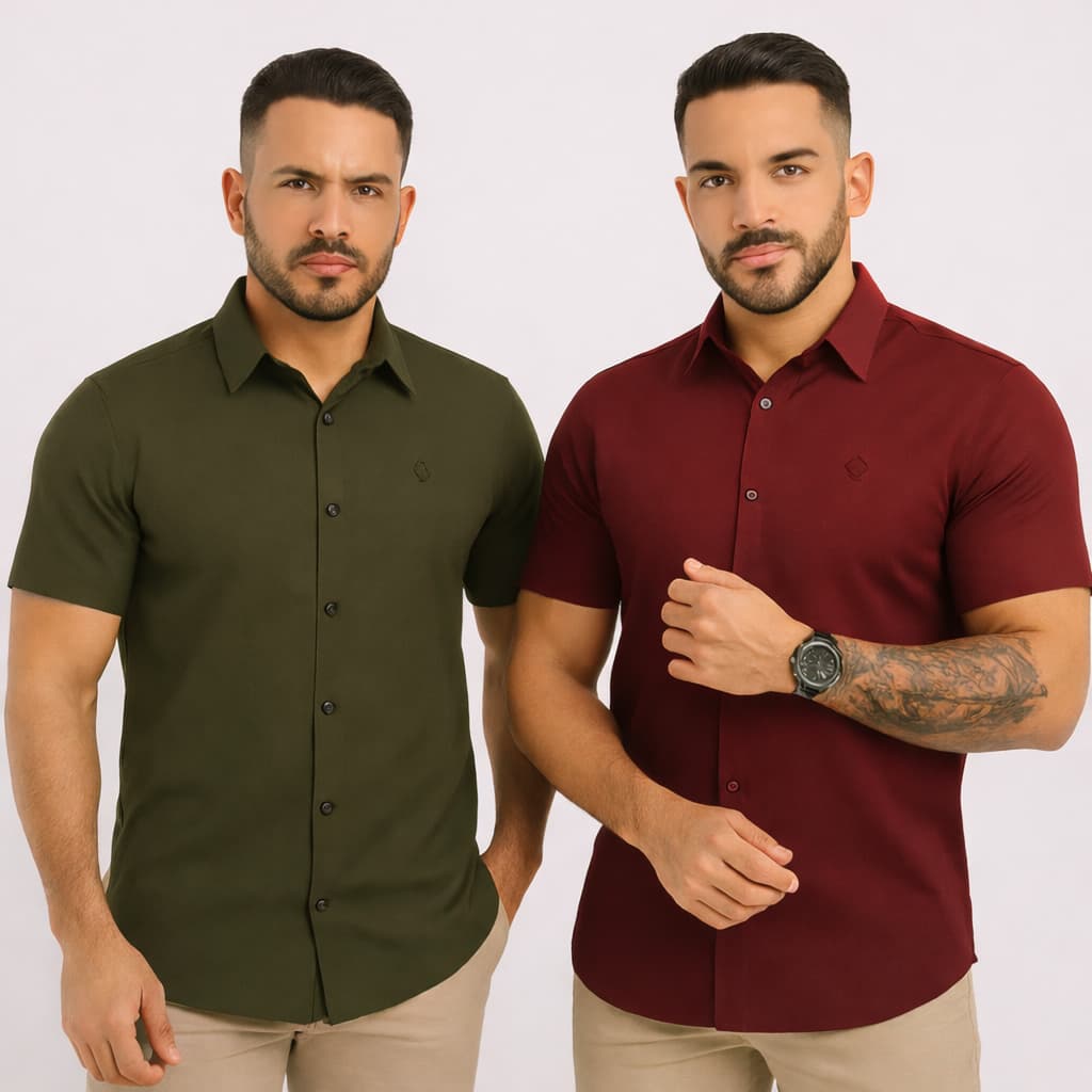Camisa Masculina Manga Curta Social Não Amassa Exclusiva Botões Slim Luxo Casual