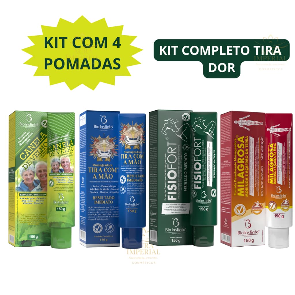 Kit 4 Pomadas Tira Dor Bio Instinto - Fisiofort + Canela de Velho +Tira com a Mão + Milagrosa