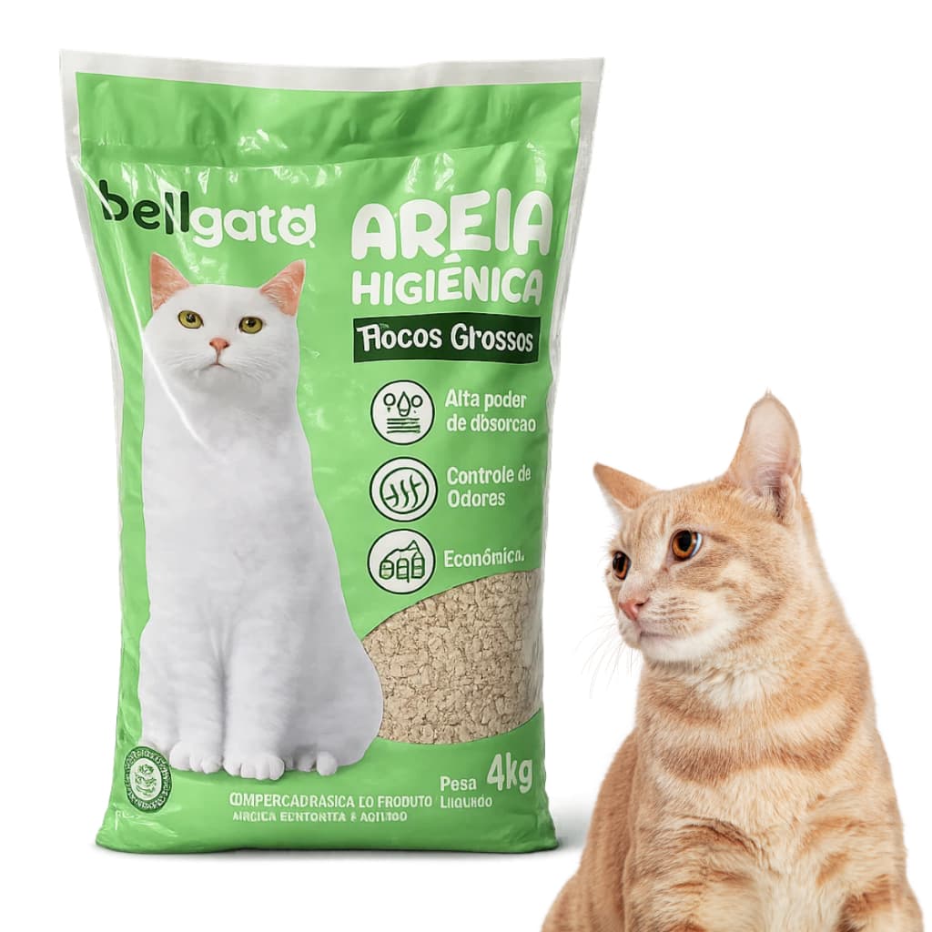 Areia Sanitária 4kg Gatos Flocos Grossos Controle Odor Caixa Aditivo Antiodor