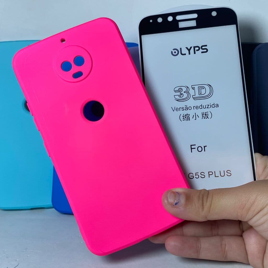 CAPA G5S PLUS + Película 3D Kit Motorola Capinha Case Protetora Celular Silicone