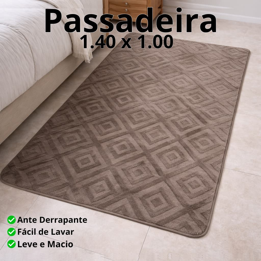 Passadeira Corttex 1,40x1,00 Sala Quarto Tapete Premium Antiderrapante Lavável Macio Untra Conforto